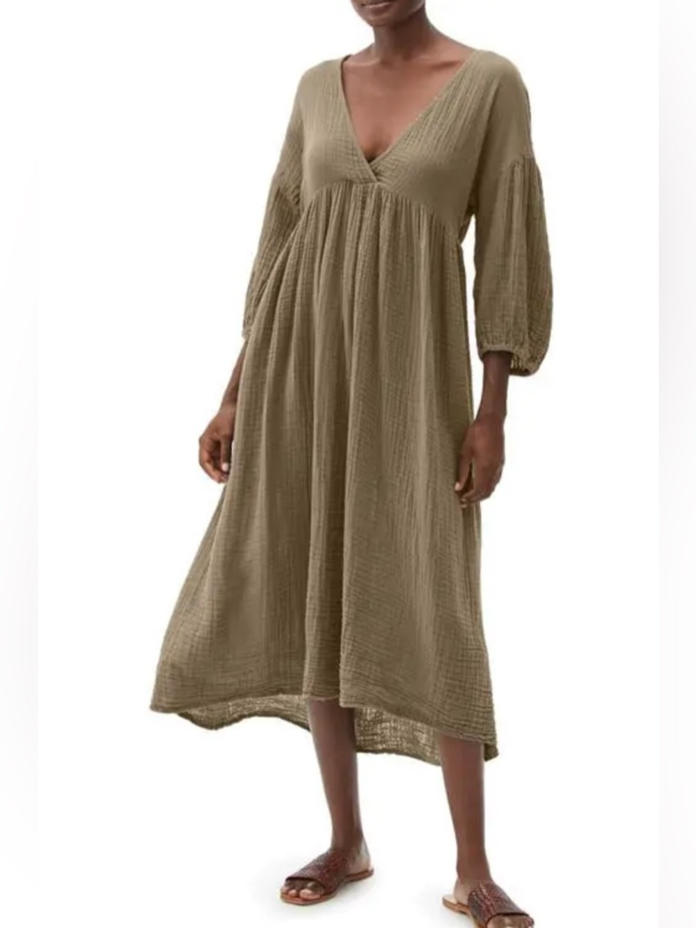 Michael Stars Isabella Cotton Gauze Midi dress in Olive, size Medium